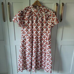 Boden Dress Womens 4R Cream Floral Romantic High Neck Short Sleeve Modest Midi